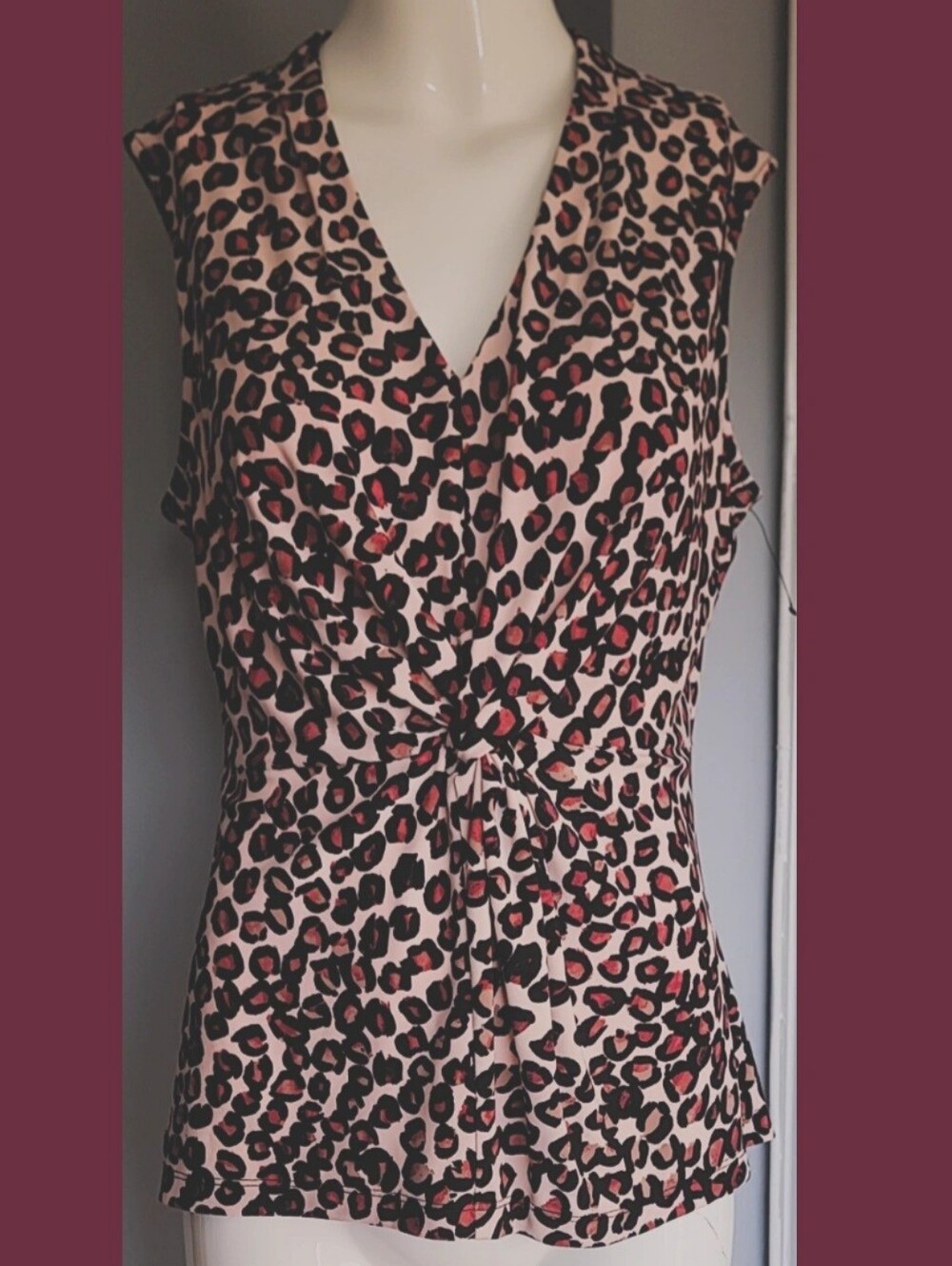 Donna Karan Leopard Print Twist-Front Top Size Womens Sm